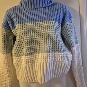 Hippie Rose Blue and Green Turtleneck Sweater